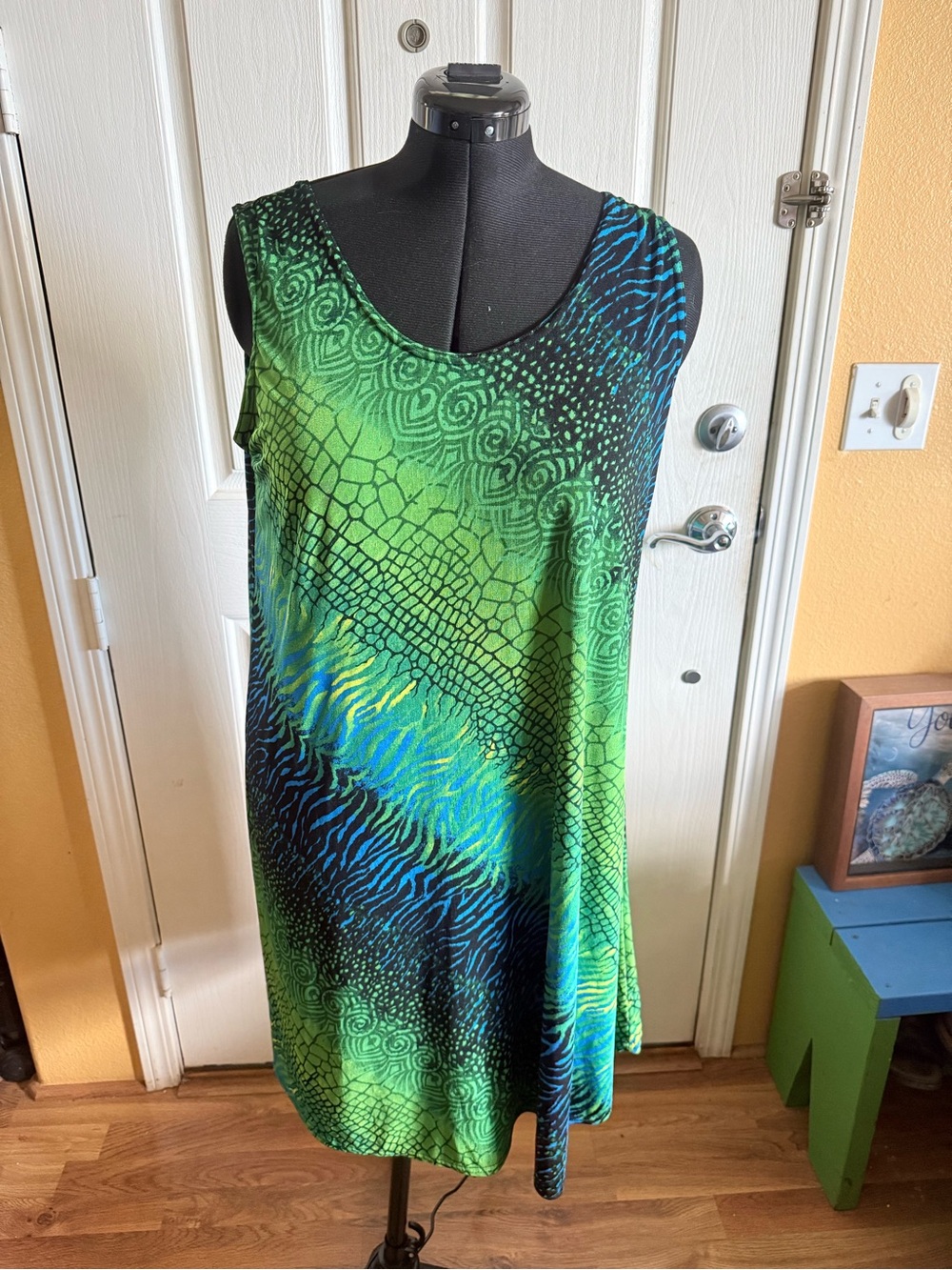 Green & Blue Sleeveless Swim Cover-Up Tunic